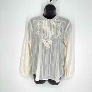Abercrombie & Fitch NEW Crochet Gauze Top Sz S Cream Long Sleeve Lace Cotton